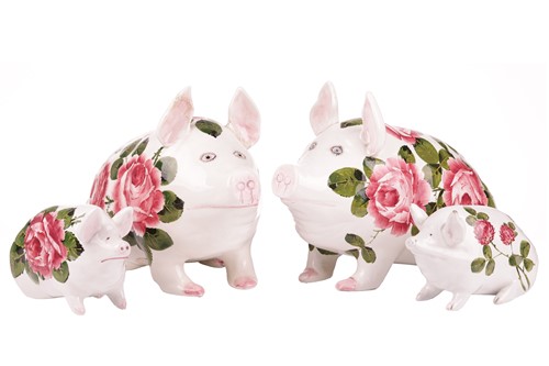 Lot 73 - A pair of Wemyss pigs, with cabbage rose...