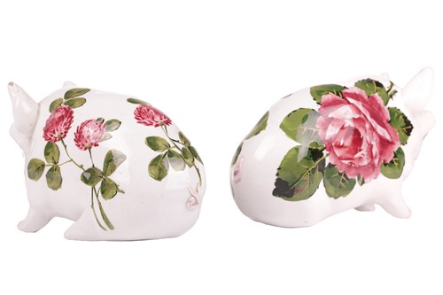 Lot 73 - A pair of Wemyss pigs, with cabbage rose...