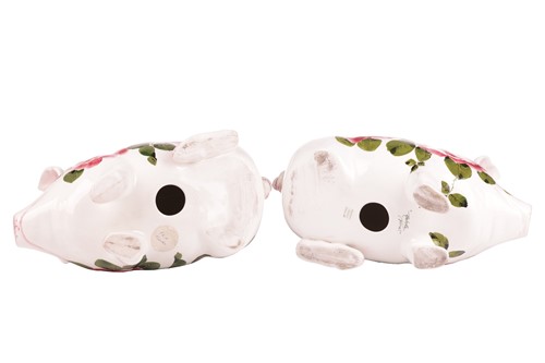 Lot 73 - A pair of Wemyss pigs, with cabbage rose...