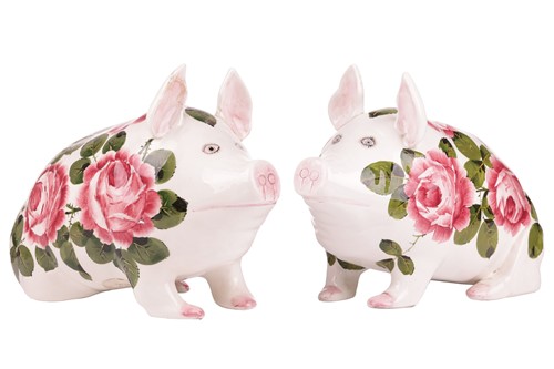 Lot 73 - A pair of Wemyss pigs, with cabbage rose...