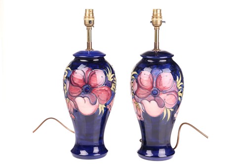 Lot 61 - A pair of Moorcroft large baluster-form lamp...