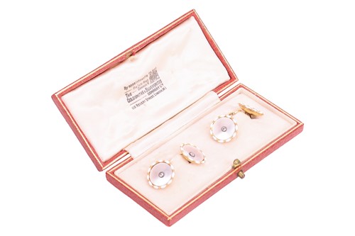 Lot 85 - A pair of mother of pearl and diamond...