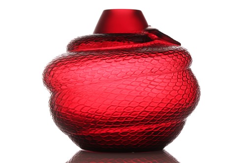 Lot 102 - A Lalique 'Serpent' large cylindrical vase,...