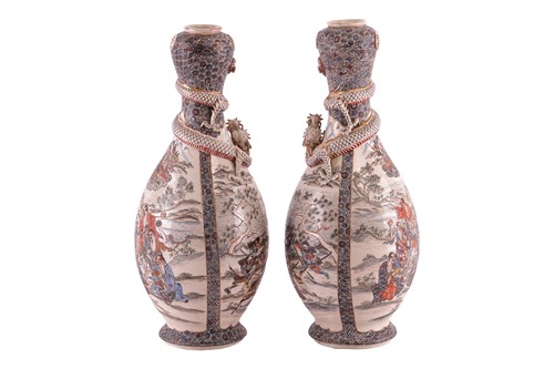 Lot 62 - A large pair of Japanese Satsuma pottery...