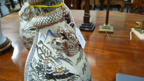 Lot 62 - A large pair of Japanese Satsuma pottery...