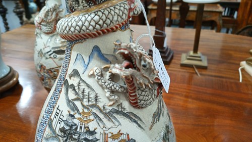 Lot 62 - A large pair of Japanese Satsuma pottery...
