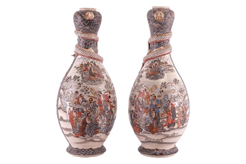Lot 62 - A large pair of Japanese Satsuma pottery...