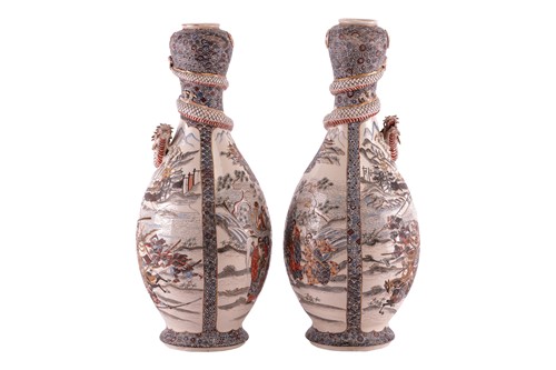 Lot 62 - A large pair of Japanese Satsuma pottery...
