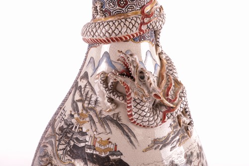 Lot 62 - A large pair of Japanese Satsuma pottery...