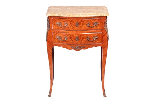Lot 220 - A Louis-style marble-topped Kingwood petite...