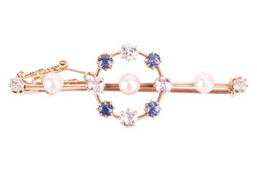 Lot 84 - A gem-set bar brooch, knife-edged bar...