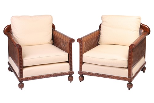 Lot 116 - A pair of Edwardian mahogany Bergere club...