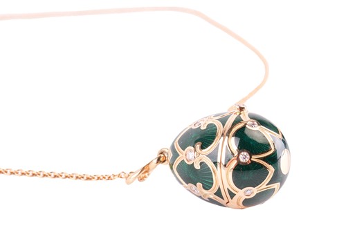 Lot 136 - Fabergé - a Palais Tsarskoye Selo green enamel...