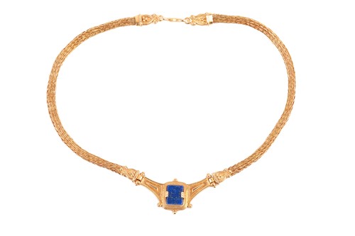 Lot 62 - A lapis lazuli necklace of Hellenistic style,...