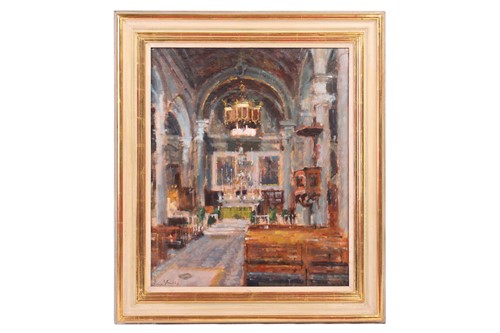 Lot 52 - A 20th century school, Church Interior, oil on...