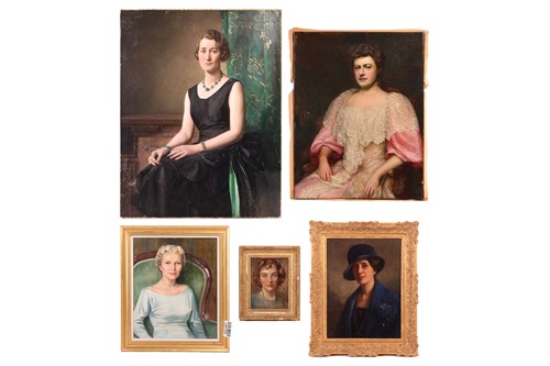 Lot 14 - A group of five female oil painting portraits...