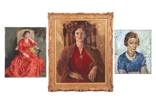 Lot 39 - Three Impressionistic female oil on canvas...