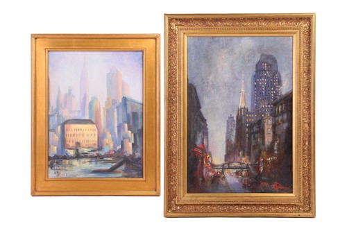 Lot 12 - E. Podergon (contemporary), Dusk in the City,...