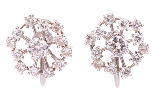 Lot 149 - A pair of diamond cluster earrings, each...