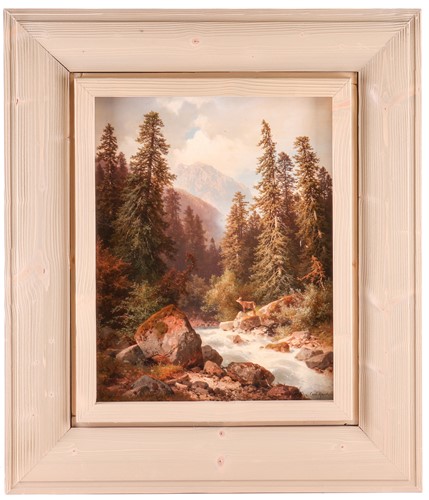 Lot 32 - Carl Hasch (1831-1897) Austrian, deer in a...