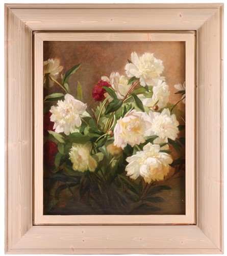 Lot 10 - Eugène Petit (1838-1886) French, Peonies, oil...