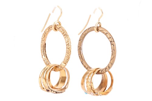 Lot 110 - A pair of hoop earrings, each comprising a...
