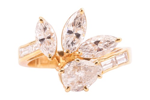 Lot 159 - An asymmetrical diamond-set cluster ring,...