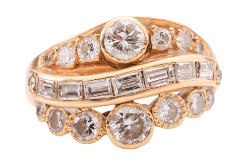 Lot 101 - A diamond-set dress ring, the three rows...
