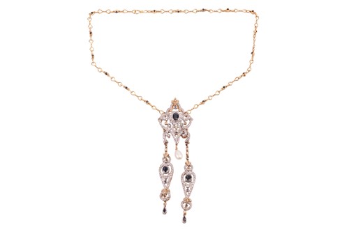 Lot 33 - A diamond and sapphire-set négligée necklace,...
