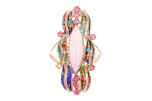 Lot 140 - A gem-set enamel cocktail ring, centred with...