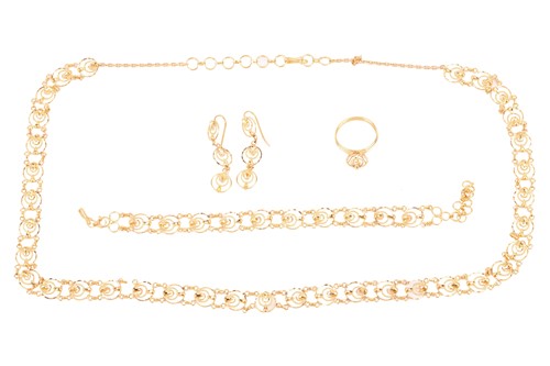 Lot 32 - A fancy-link necklace, bracelet, earrings and...