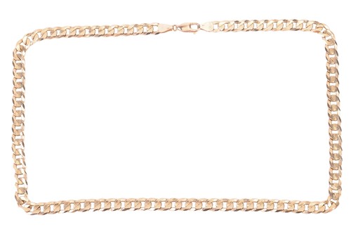 Lot 84 - A flat curb link necklace in 9ct yellow gold,...
