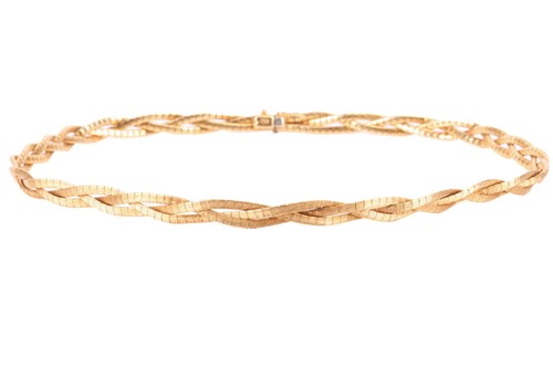 Lot 78 - A fancy link necklace, of braided design, in a...