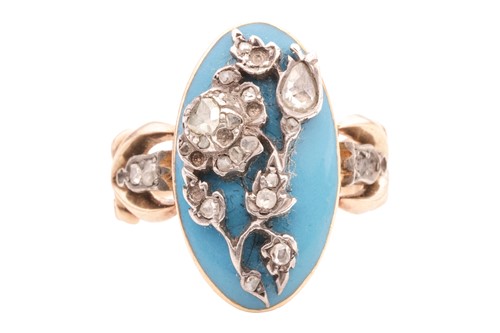 Lot 2 - A Victorian ring with enamel and diamonds, the...