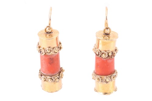 Lot 142 - A pair of Victorian coral earrings, of...