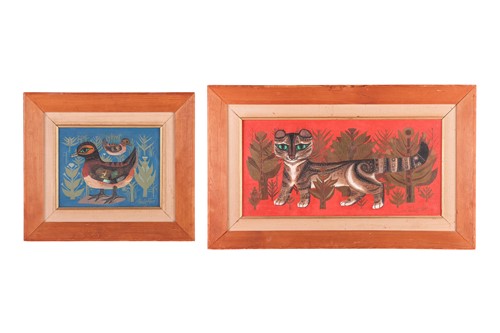 Lot 18 - Sheila Flinn (b.1929), Tabby cat with green...