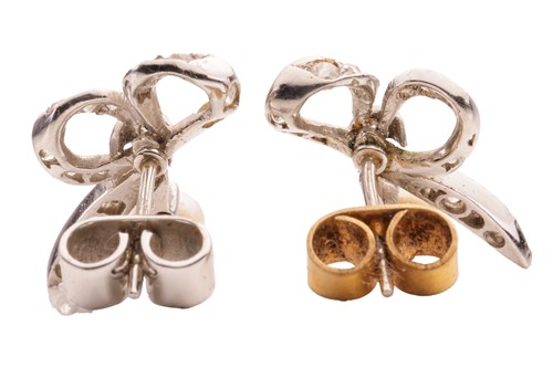 Lot 11 - A pair of pearl and diamond earrings, each...