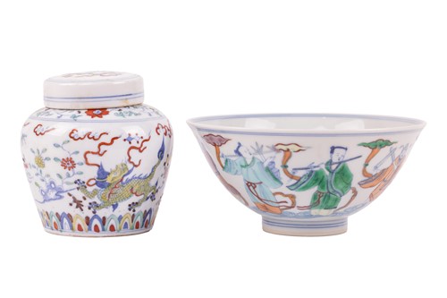 Lot 119 - A Chinese Famille Verte porcelain circular...