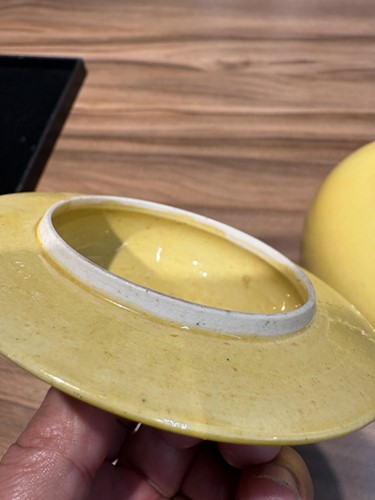 Lot 135 - A pair of Chinese Imperial Yellow porcelain...