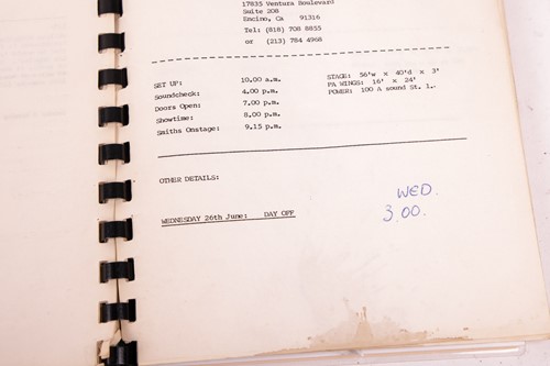 Lot 91 - The Smiths - Itinerary for The Smiths U.S.A....