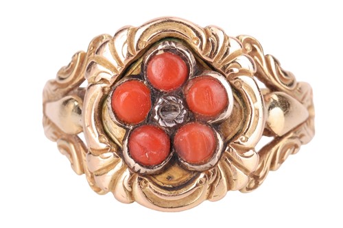 Lot 58 - A mid 19th-Century coral and diamond floral...