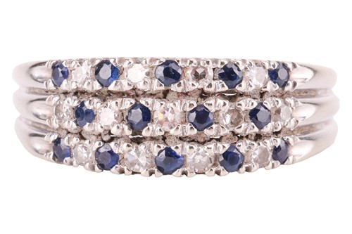 Lot 97 - A three-row sapphire and diamond ring,...