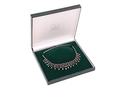 Lot 238 - An Edwardian diamond and pearl fringe necklace,...