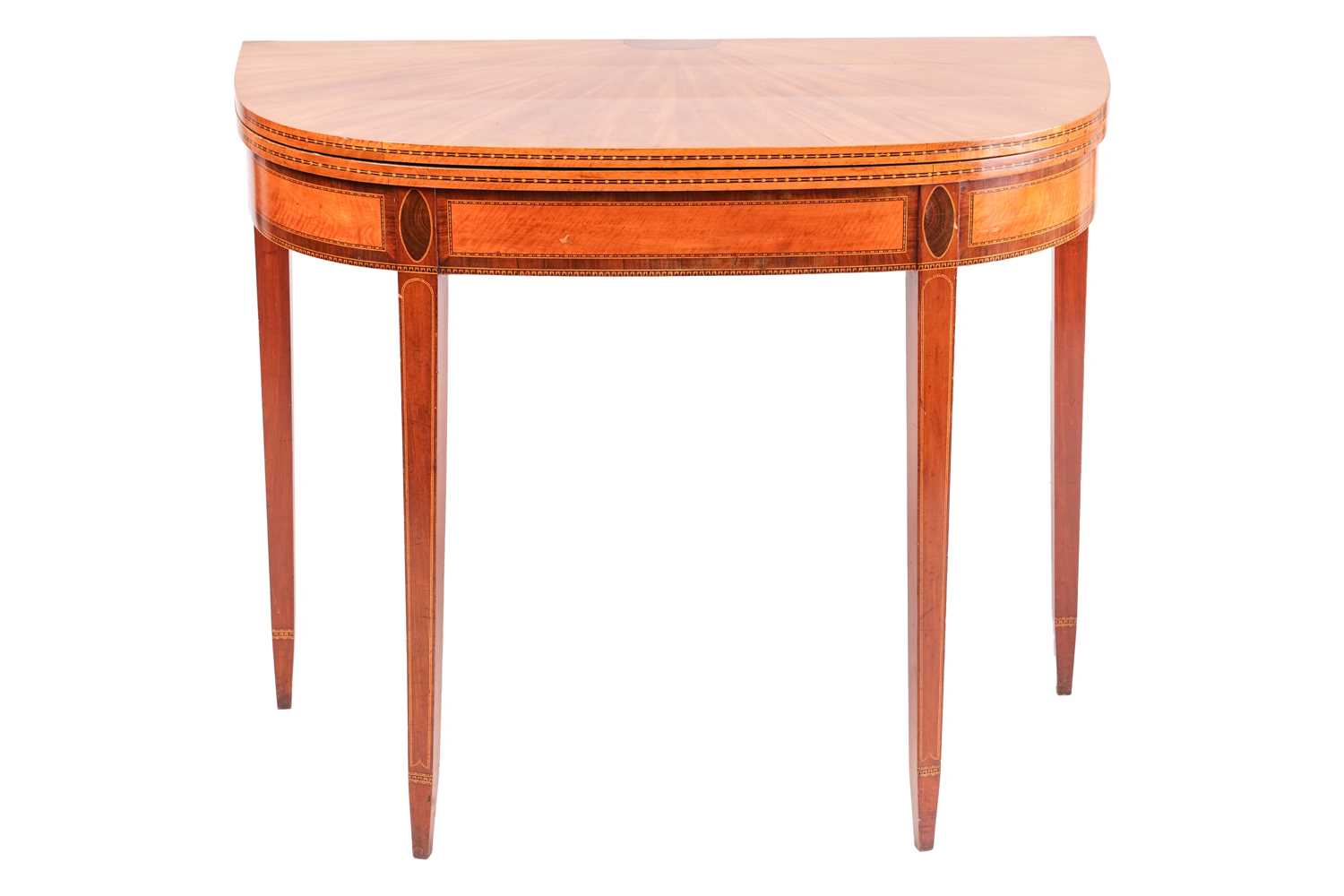 Lot 102 - A George III satinwood and parquet line inlaid...