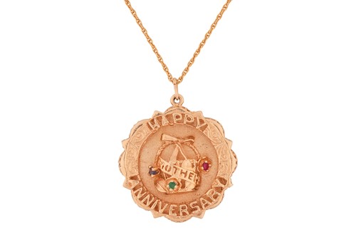 Lot 187 - A gem-set anniversary pendant on chain, the...