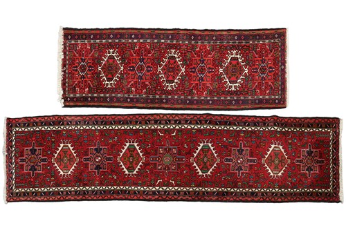 Lot 147 - A red ground Karaja strip runner with nice...