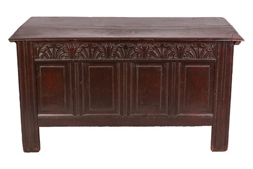 Lot 81 - Late 17th-century oak coffer, carved with an...
