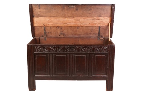 Lot 81 - Late 17th-century oak coffer, carved with an...