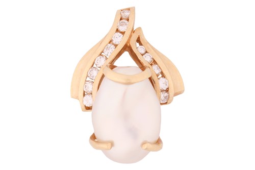 Lot 222 - A baroque pearl pendant, of ovoid shape, to a...