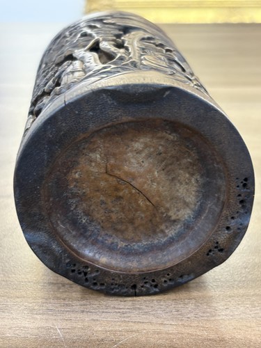 Lot 64 - A Chinese bamboo section Bitong, hook carved...